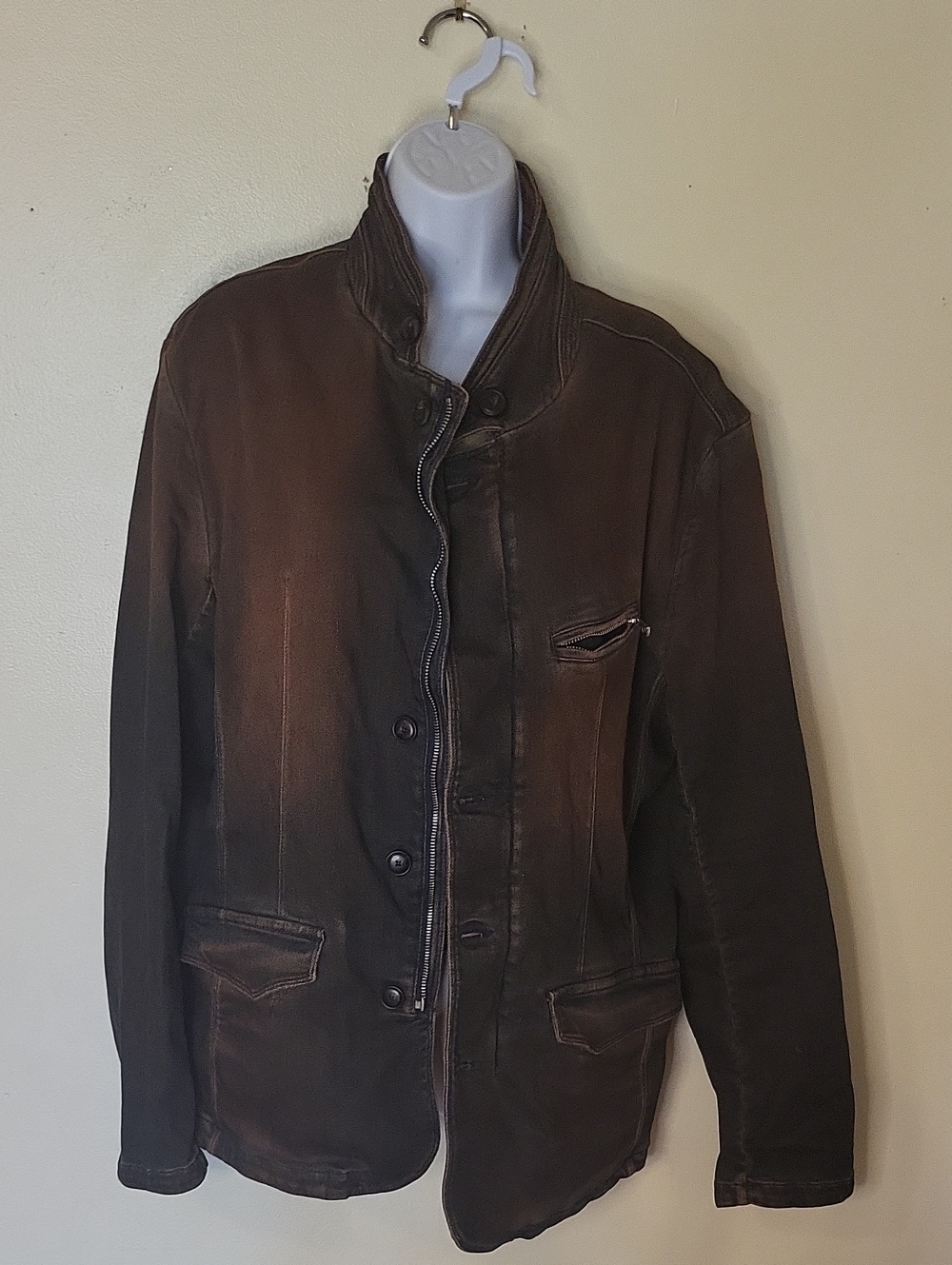 Men's Brown Lightweight Shirt Jacket with Distressed Finish